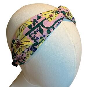 Floral Pink and Yellow Headband Knotted Top Bohemian Cottagecore Indie Artsy OS